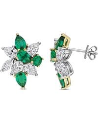 Created Forever - 3Ct Tw Lab-Grown Diamond And 2 7/8Ct Tgw Created Emerald Cluster Drop Earrings - Lyst