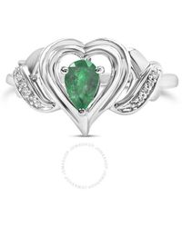 Haus of Brilliance - .925 Sterling Silver 6x4mm Pear Emerald Gemstone With Diamond Accent Heart Promise Ring - Lyst