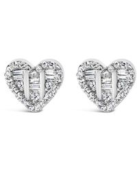 Haus of Brilliance - 925 Sterling 1/2 Cttw Round And Baguette Diamond Composite Heart Shaped Stud Earring (I-J Color, Si2-I1 Clarity) - Lyst