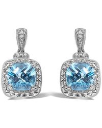 Haus of Brilliance - Sterling 8X8Mm Cushion Cut Topaz And Diamond Accent Drop Earrings - Lyst