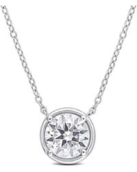 Amour - 1 4/5 Ct Tgw Created Moissanite Halo Circle Pendant With Chain - Lyst