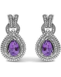 Haus of Brilliance - Sterling Pear Cut Amethyst And Diamond Accent Teardrop Stud Earrings - Lyst