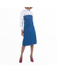 Ferragamo - Ferragamo Strapless Cotton Denim Midi Dress - Lyst
