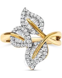 Haus of Brilliance - 18k Gold Plated .925 Sterling Silver 1/2 Ct Baguette & Round Diamond Bypass Triple Leaf Ring - Lyst