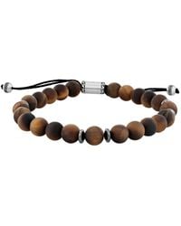 Robert Alton - Stainless Steel And Tiger Eye Bead Bolo Bracelet - Lyst