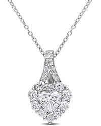 Amour - 2 Ct Dew Created Moissanite Halo Heart Pendant With Chain - Lyst