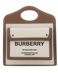 Burberry - Two-Tone Canvas And Leather Mini Pocket Handbag Naturalmaltbrown Cotton Polyurethane Borse A Mano - Lyst