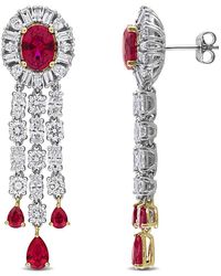 Created Forever - 5 2/5 Ct Multi-Shape Lab Grown Diamonds Tw And 4 7/8 Ct Tgw Created Ruby #7 Post Earrings 18K - Lyst
