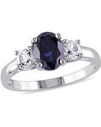 Amour - Oval Cut Created And Created Sapphire 3-Stone Ring - Lyst