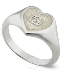 Gucci - Interlocking G Enamel Heart Sterling Ring - Lyst