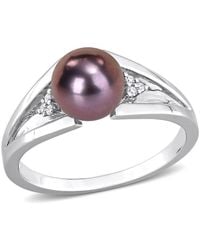 Amour - 7-7.5Mm Freshwater Cultured Pearl And Diamond Accent Split Shank Ring - Lyst