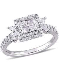 Amour - 1 Ct Tw Princess-Cut Diamond Quad Halo Engagement Ring - Lyst