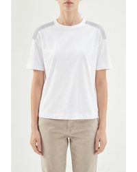 Brunello Cucinelli - Short-Sleeve Shirt With Striped Shoulders, Size Medium - Lyst