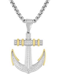 Robert Alton - 3/8Ctw Diamond Stainless Steel Finish Anchor Pendant - Lyst