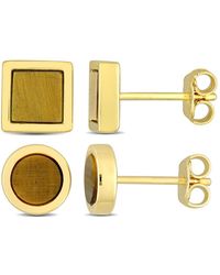 Amour - 2-Piece Set 1 5/8Ct Tigers Eye Square And Round Stud Earrings - Lyst
