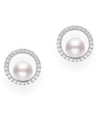 Mikimoto - 18K Diamond Pave Studs With Akoya Pearls - Lyst