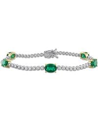 Created Forever - 3 1/2 Ct Tgw Oval Created Emerald And 1 3/8 Ct Tw Lab Grown Diamond Tennis Bracelet - Lyst