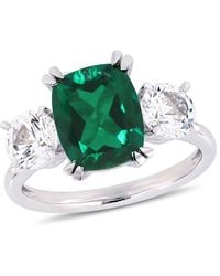 Amour - 4 Ct Tgw Cushion-Cut Created Emerald And Created Sapphire Three-Stone Ring - Lyst