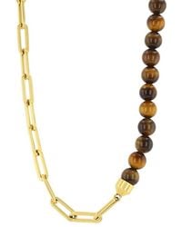 Robert Alton - Stainless Steel Finish & Tiger Eye Beads Necklace - Lyst