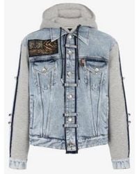 Roberto Cavalli - Hybrid Denim Jersey Hooded Jacket, Brand Size 46 Us - Lyst