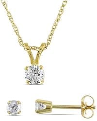 Amour - 1/2 Ct Tw Diamond Solitaire Pendant With Chain And Stud Earrings 2-Piece Set - Lyst