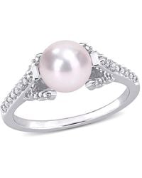 Amour - 7-7.5Mm Freshwater Cultured Pearl And Diamond Accent Vintage Ring - Lyst