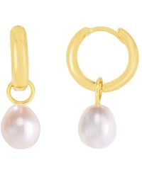 Tresorra - 14K Pearl Drop Huggie Hoop Earrings - Lyst