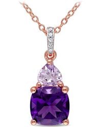 Amour - Amethyst-Africa, Rose De France And Diamond Heart Accent Solitaire Pendant With Chain - Lyst