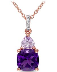 Amour - Amethyst-Africa, Rose De France And Diamond Heart Accent Solitaire Pendant With Chain - Lyst