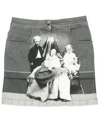 Burberry - Grey Stretch Denim Victorian Portrait Print Mini Skirt - Lyst