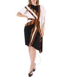 Burberry - Flag Intarsia Asymmetric Silk Dress - Lyst