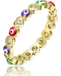Rachel Glauber - Young Adults/teens 14k Yellow Gold Plated With Cubic Zirconia Colorful Enamel Evil Stacking Ring - Lyst