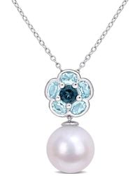 Amour - 1 3/5 Ct Tgw Topaz And 11-12 Mm Freshwater Cultured Pearl Floral Pendant With Chain - Lyst