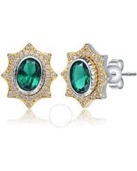 Rachel Glauber - Rhodium And 14k Gold Plated Emerald Cubic Zirconia Stud Earrings - Lyst