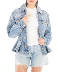 Balmain - Logo-Buttons Pleated Denim Blazer - Lyst