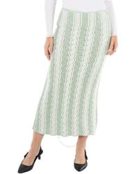 Jil Sander - Ladies Acid Chenille-Trimmed Striped Cotton-Blend Midi Skirt - Lyst