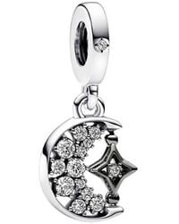 PANDORA - Ladies Sterling Sparkling Crescent Moon & Spinnable Star Dangle Charm - Lyst