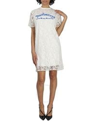 Burberry - Embroidered Archive Logo Lace Dress - Lyst