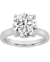 Mure And Co - 2Ctw Round Shaped Lab Grown Diamond (F/Vs) Hidden Halo Cathedral Shank Engagement Ring - Lyst