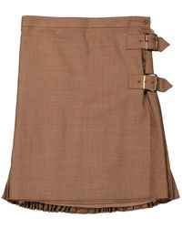 Burberry - Warm Fawn Pleated Panel Wool Skirt - Lyst
