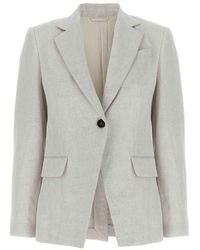 Brunello Cucinelli - Gesso Linen Cotton Tailored Blazer, Brand Size 44 (Us - Lyst