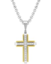 Robert Alton - 1/6Ctw Diamond Stainless Steel Two-Tone Cross Pendant - Lyst