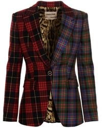 Roberto Cavalli - Single-Breasted Checked Wool Blazer, Brand Size 42 Us - Lyst