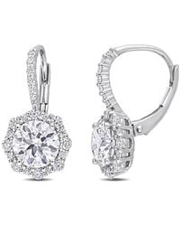 Amour - 3 1/6 Ct Dew Created Moissanite Floral Halo Leverback Earrings - Lyst