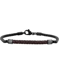 Robert Alton - Stainless Steel Finish With Woven Leather Accent Bracelet - Lyst