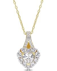 Amour - 2 7/8 Ct Tgw Created Sapphire Halo Heart Pendant With Chain - Lyst