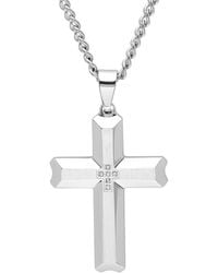 Robert Alton - 1/20 Ctw Stainless Steel Scalloped Diamond Cross Necklace - Lyst