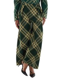 Burberry - Wide-Leg Tartan Wool Boyfriend Trousers, Brand Size 2 Us - Lyst