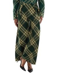 Burberry - Wide-Leg Tartan Wool Boyfriend Trousers, Brand Size 2 Us - Lyst