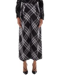 Burberry - Wide-Leg Tartan Wool Boyfriend Trousers, Brand Size 14 Us - Lyst